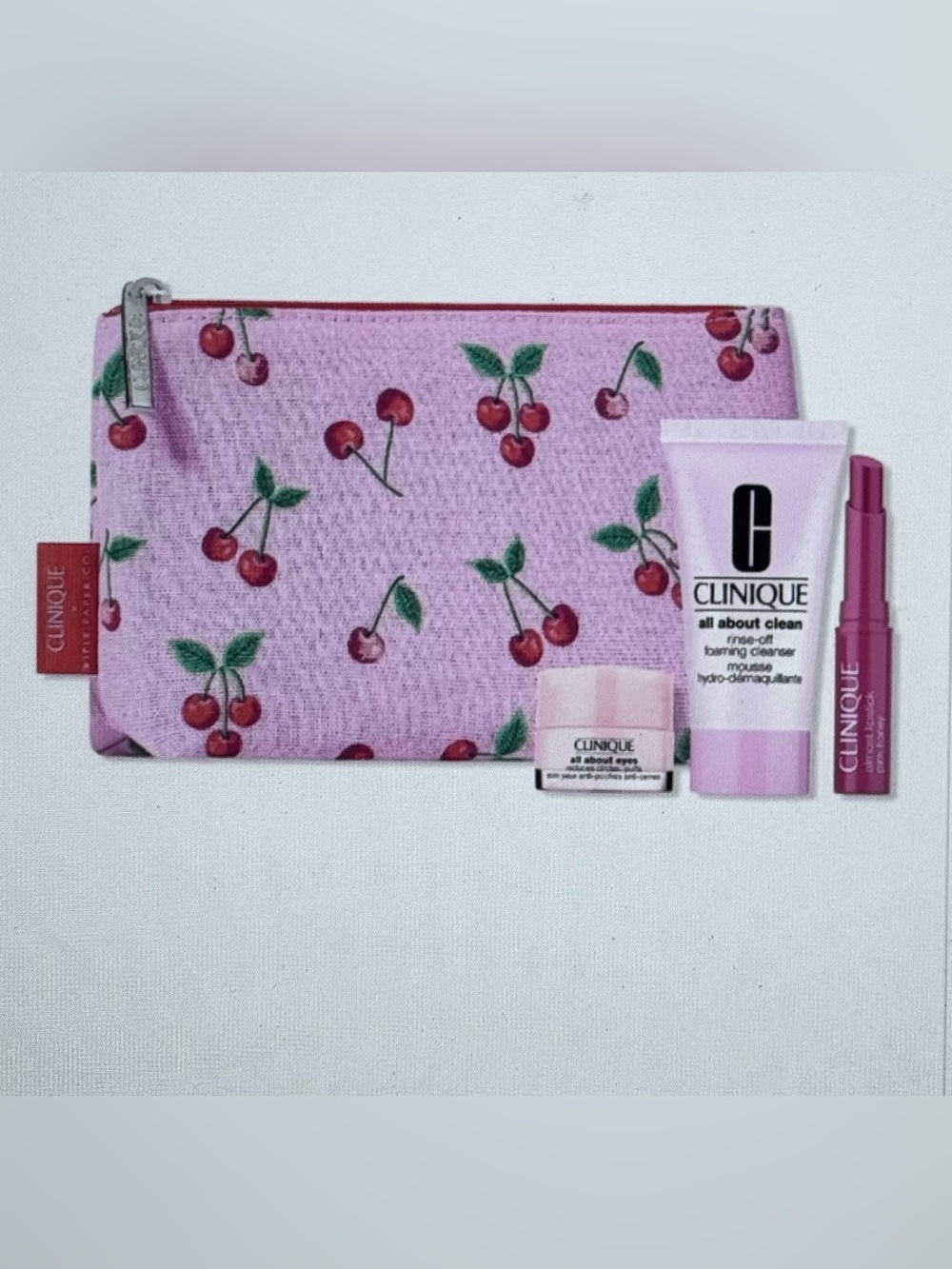 CLINIQUE NWT Gift: Pink Honey Almost Lipstick, All About Eyes, Foaming Cleanser